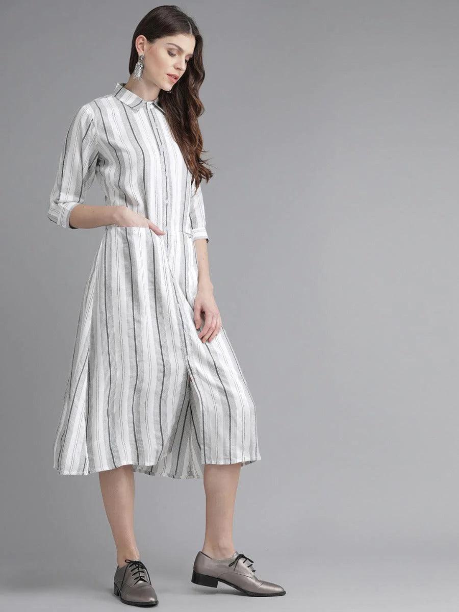 White Striped Rayon Dress