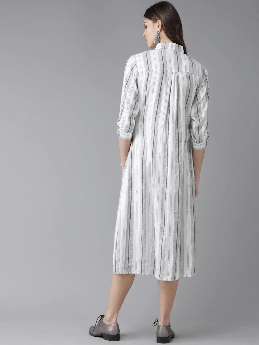 White Striped Rayon Dress