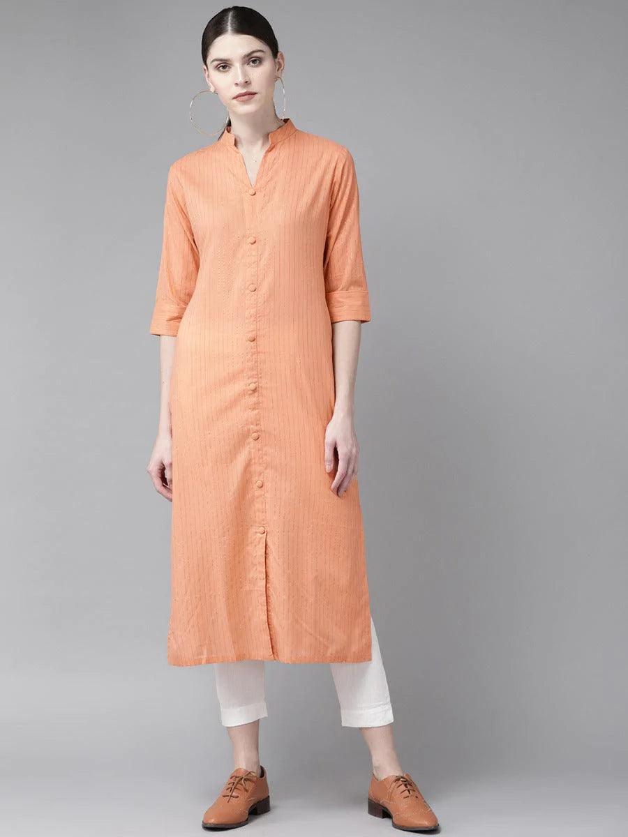 Peach Striped Cotton Kurta