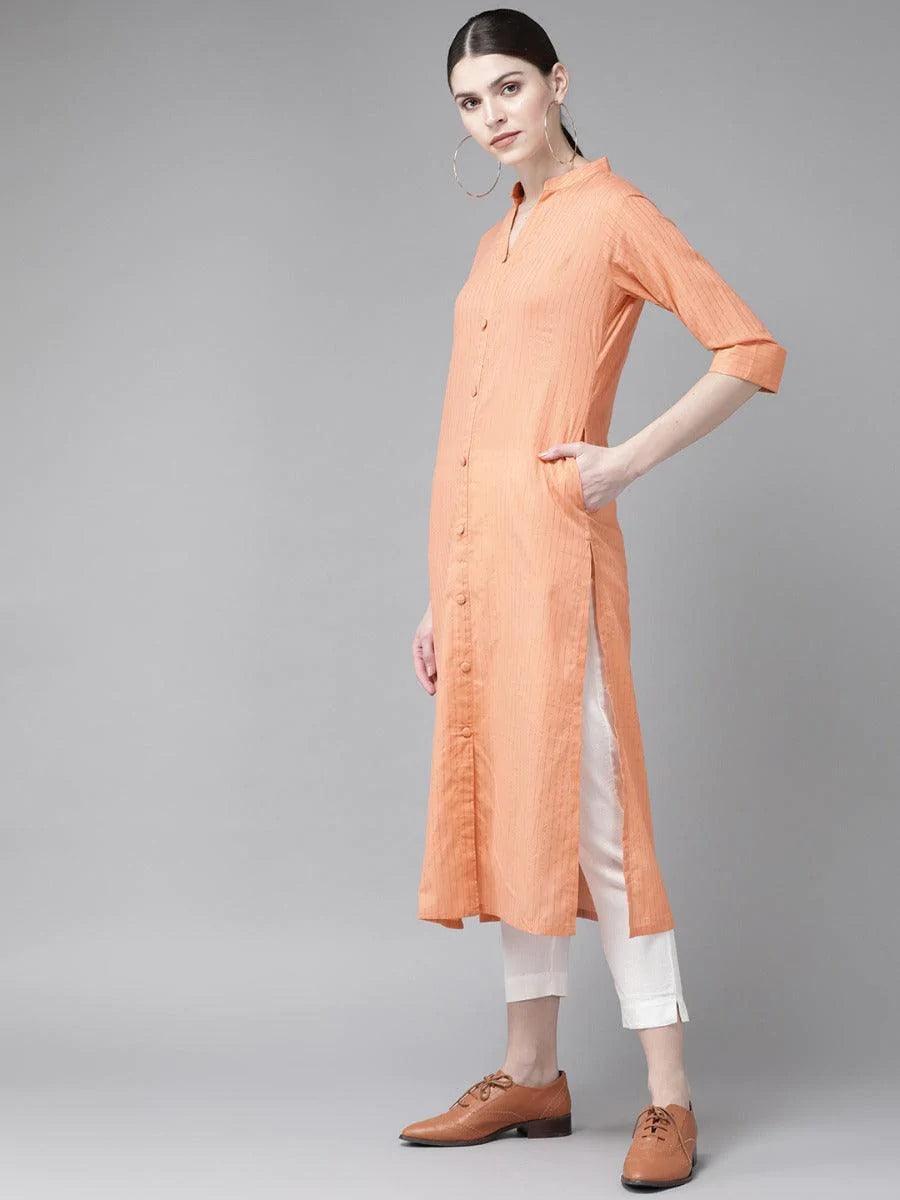 Peach Striped Cotton Kurta