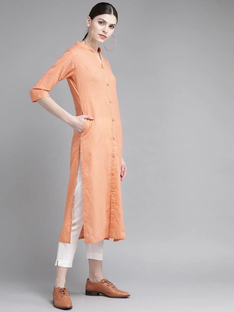 Peach Striped Cotton Kurta