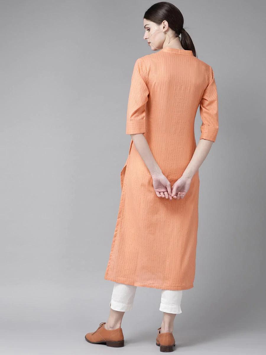 Peach Striped Cotton Kurta