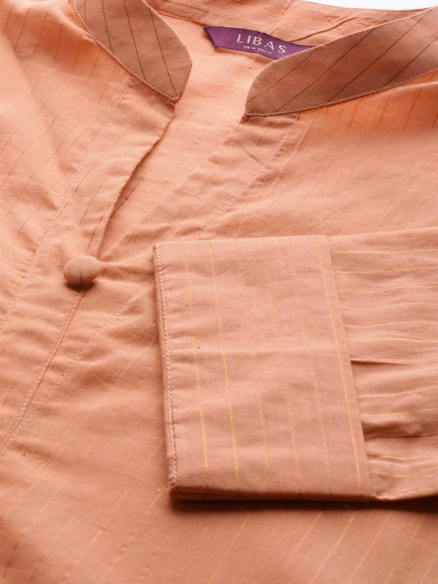 Peach Striped Cotton Kurta