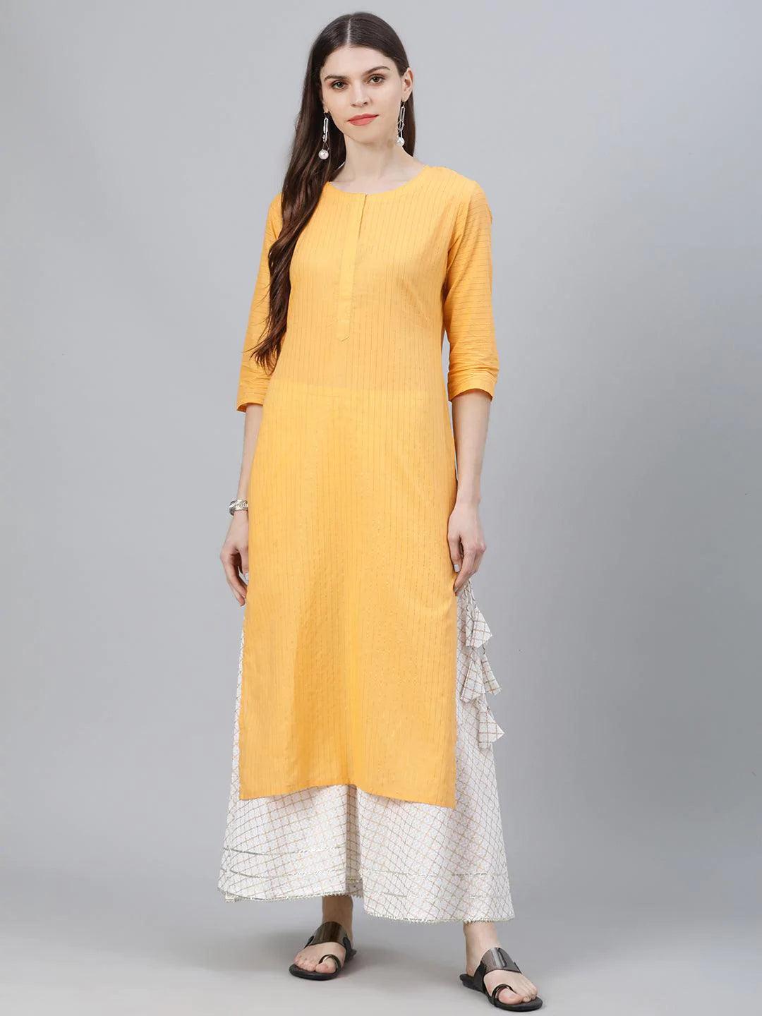 Yellow Striped Cotton Kurta - ShopLibas