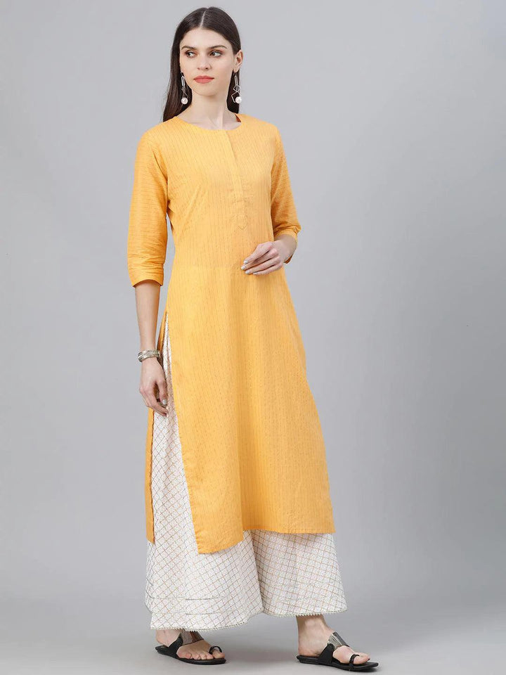 Yellow Striped Cotton Kurta - ShopLibas