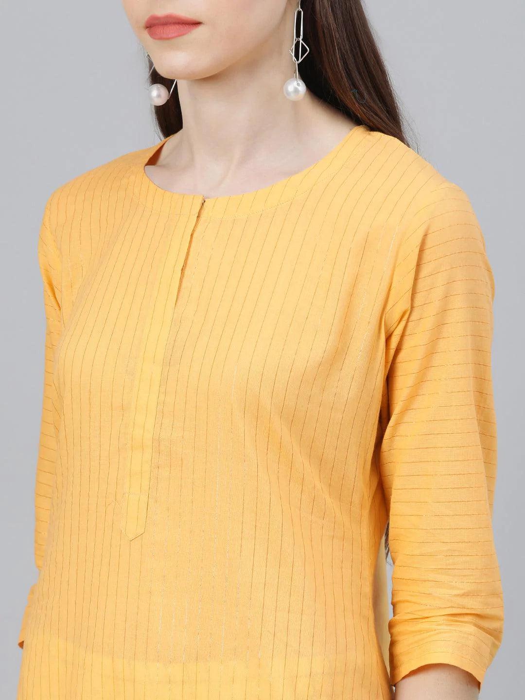 Yellow Striped Cotton Kurta - ShopLibas