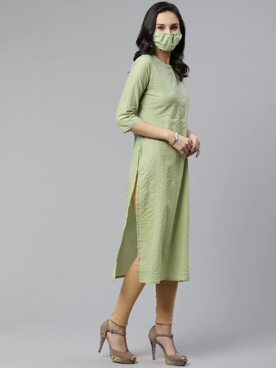 Green Striped Cotton Kurta