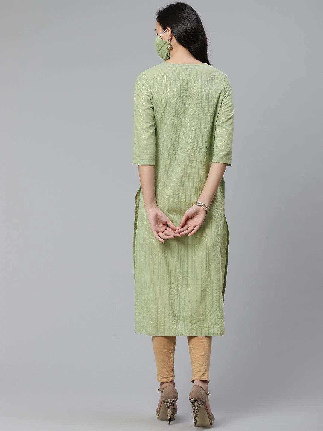 Green Striped Cotton Kurta