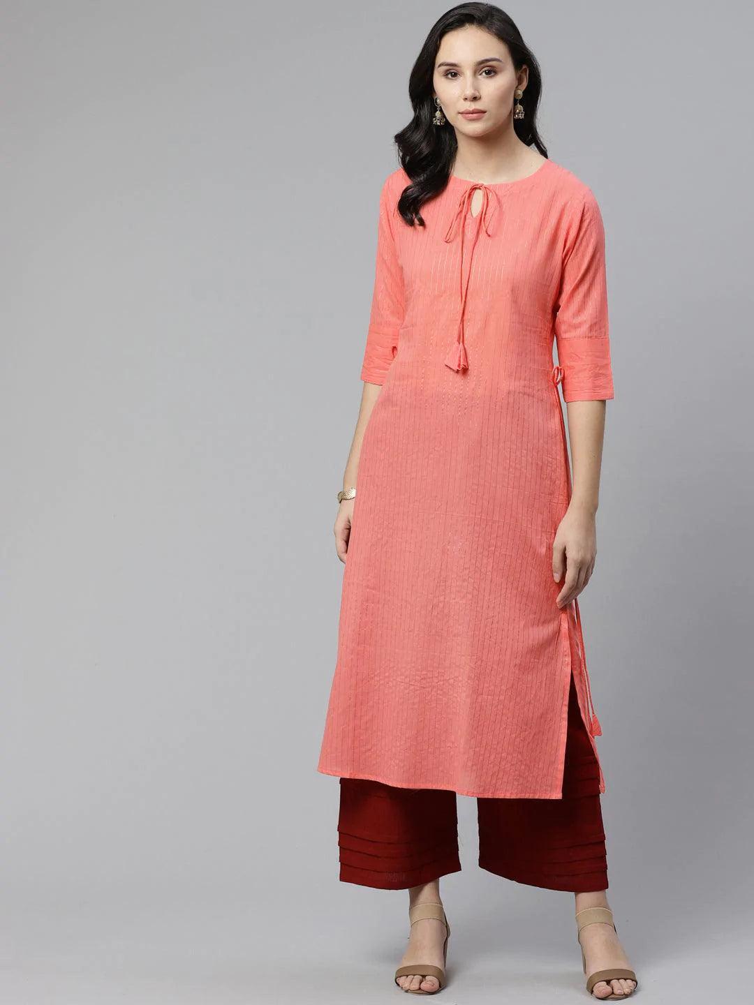 Pink Striped Cotton Kurta