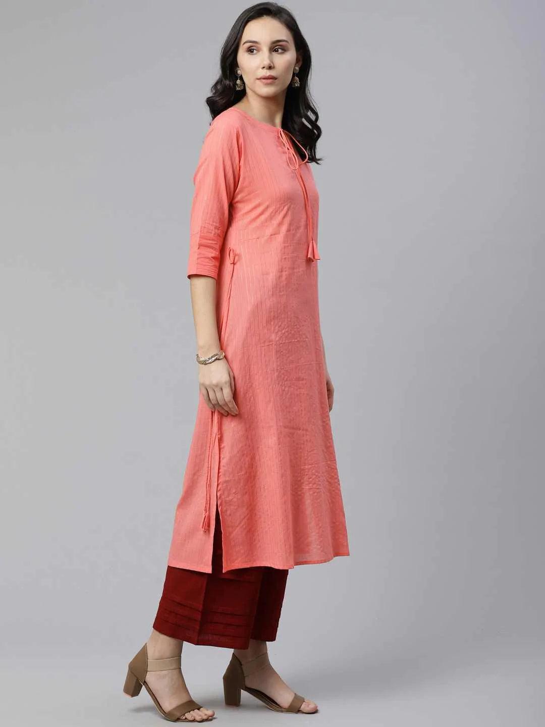 Pink Striped Cotton Kurta