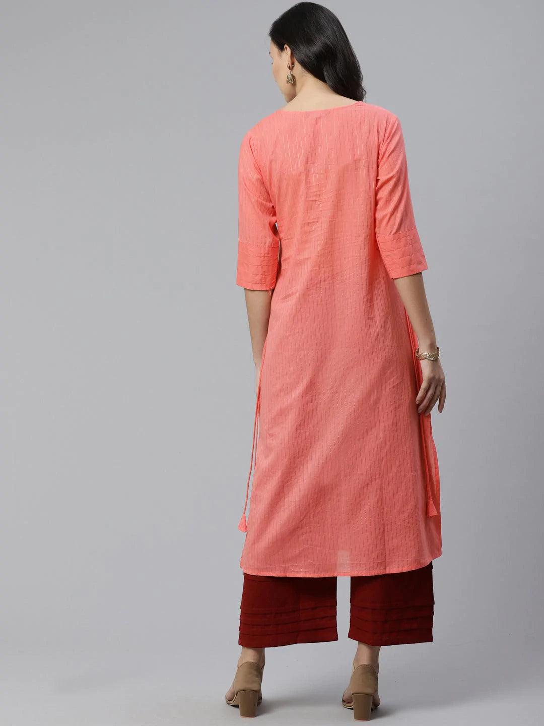 Pink Striped Cotton Kurta