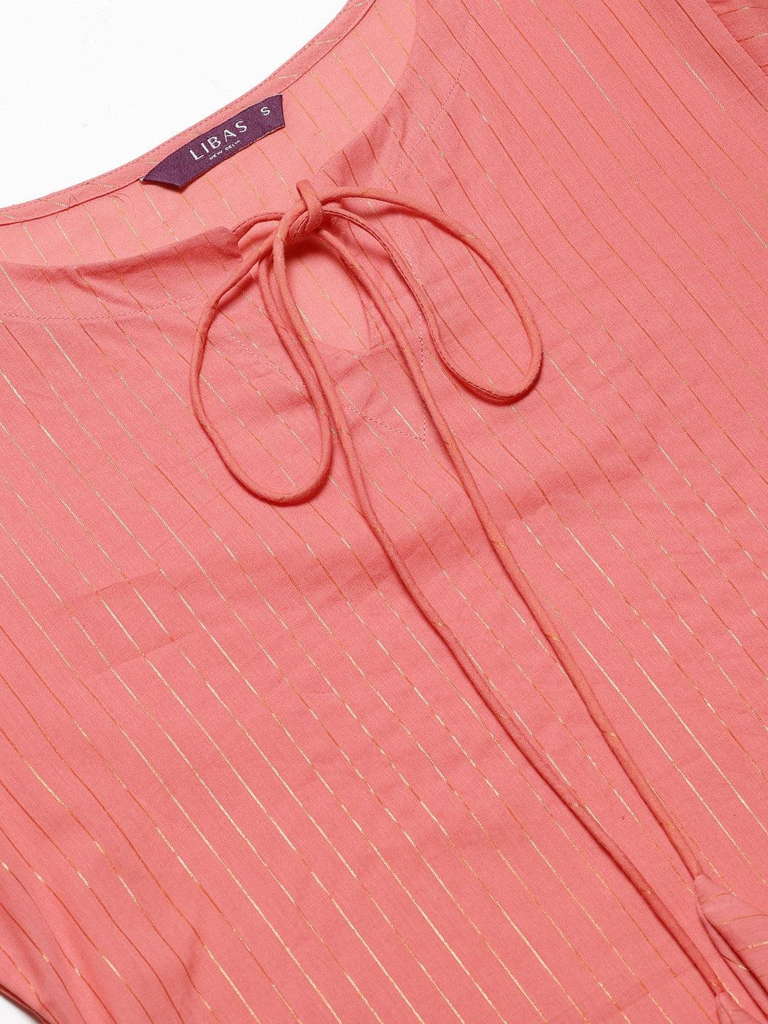 Pink Striped Cotton Kurta