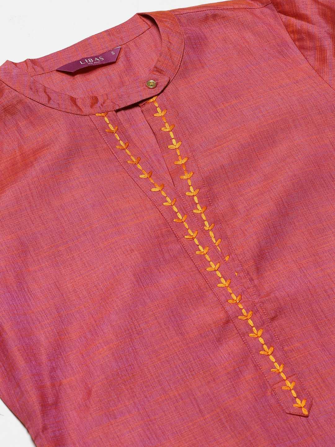 Pink Self Design Cotton Kurta