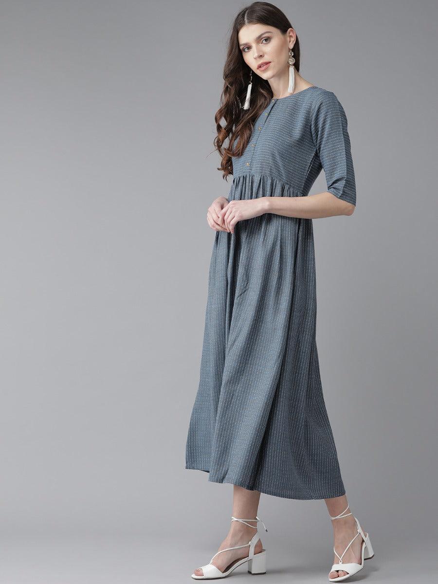 Blue Striped Cotton Dress - ShopLibas