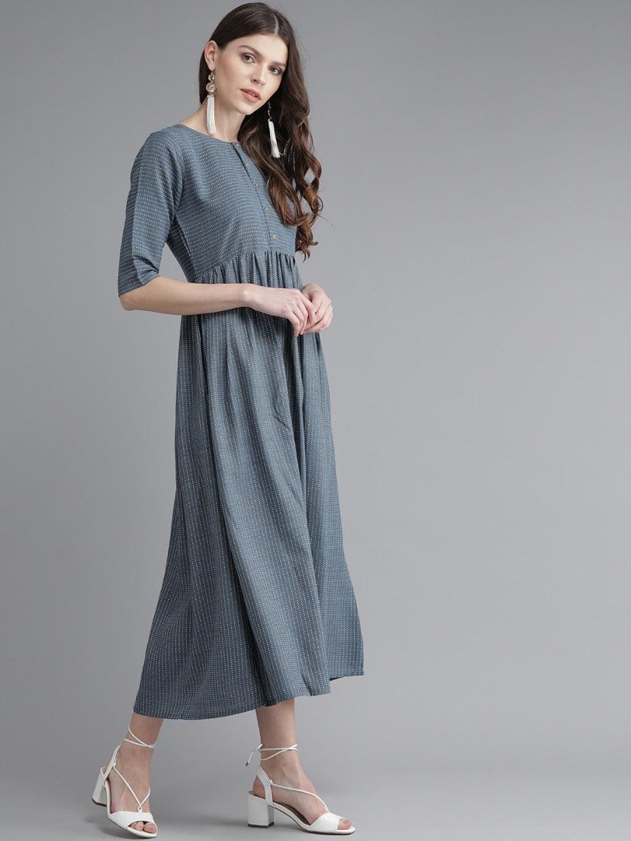 Blue Striped Cotton Dress - ShopLibas