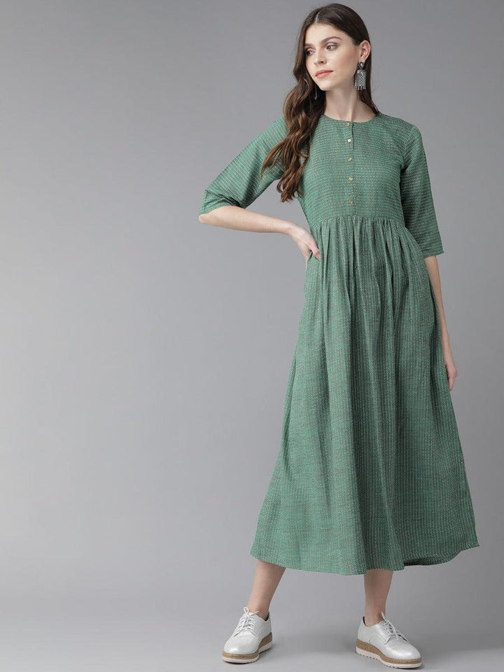 Green Striped Cotton Dress - ShopLibas