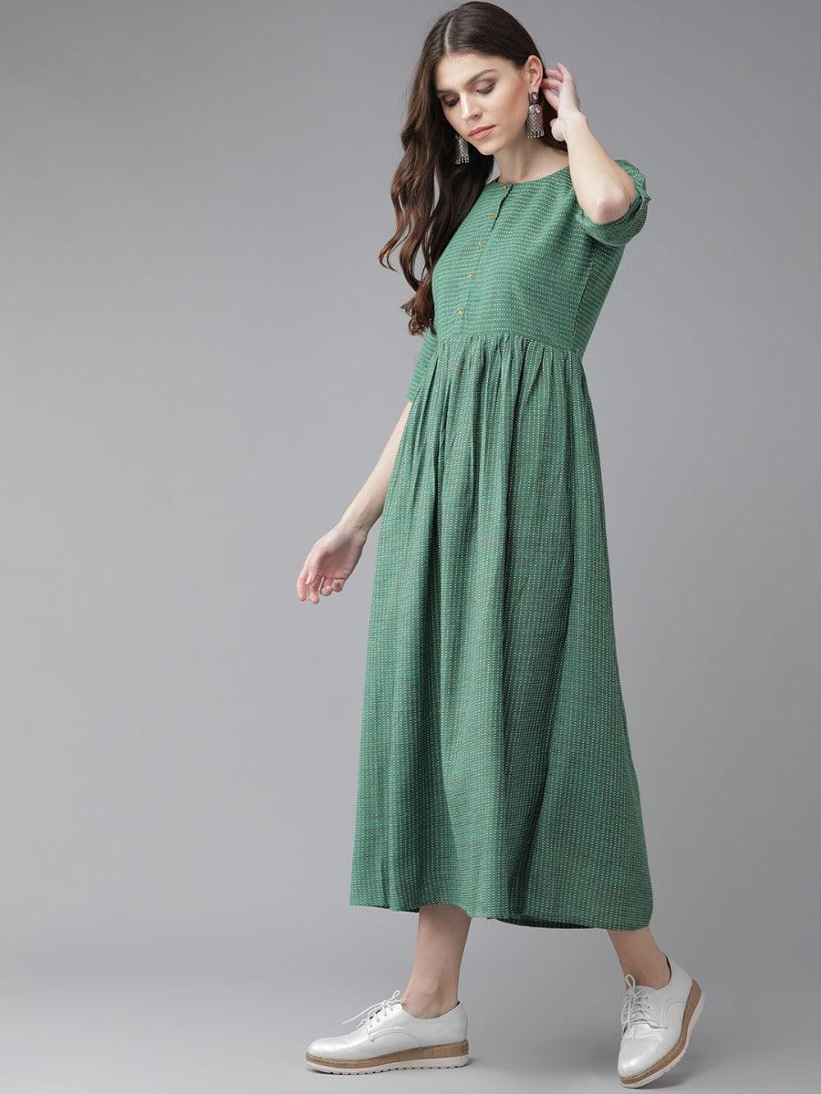 Green Striped Cotton Dress - ShopLibas