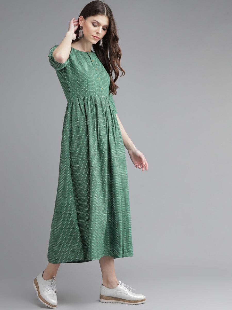 Green Striped Cotton Dress - ShopLibas