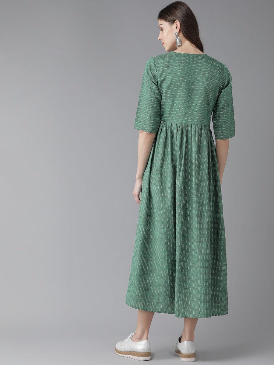 Green Striped Cotton Dress - ShopLibas