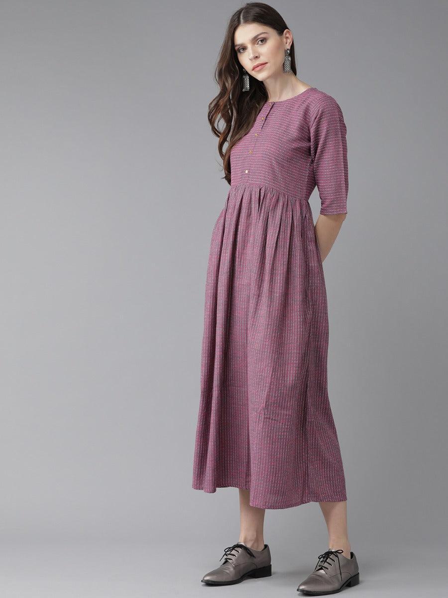 Purple Striped Cotton Dress