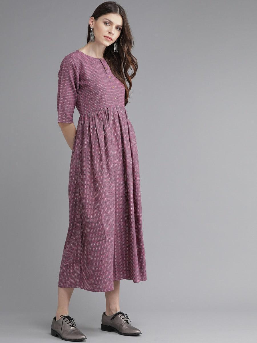 Purple Striped Cotton Dress