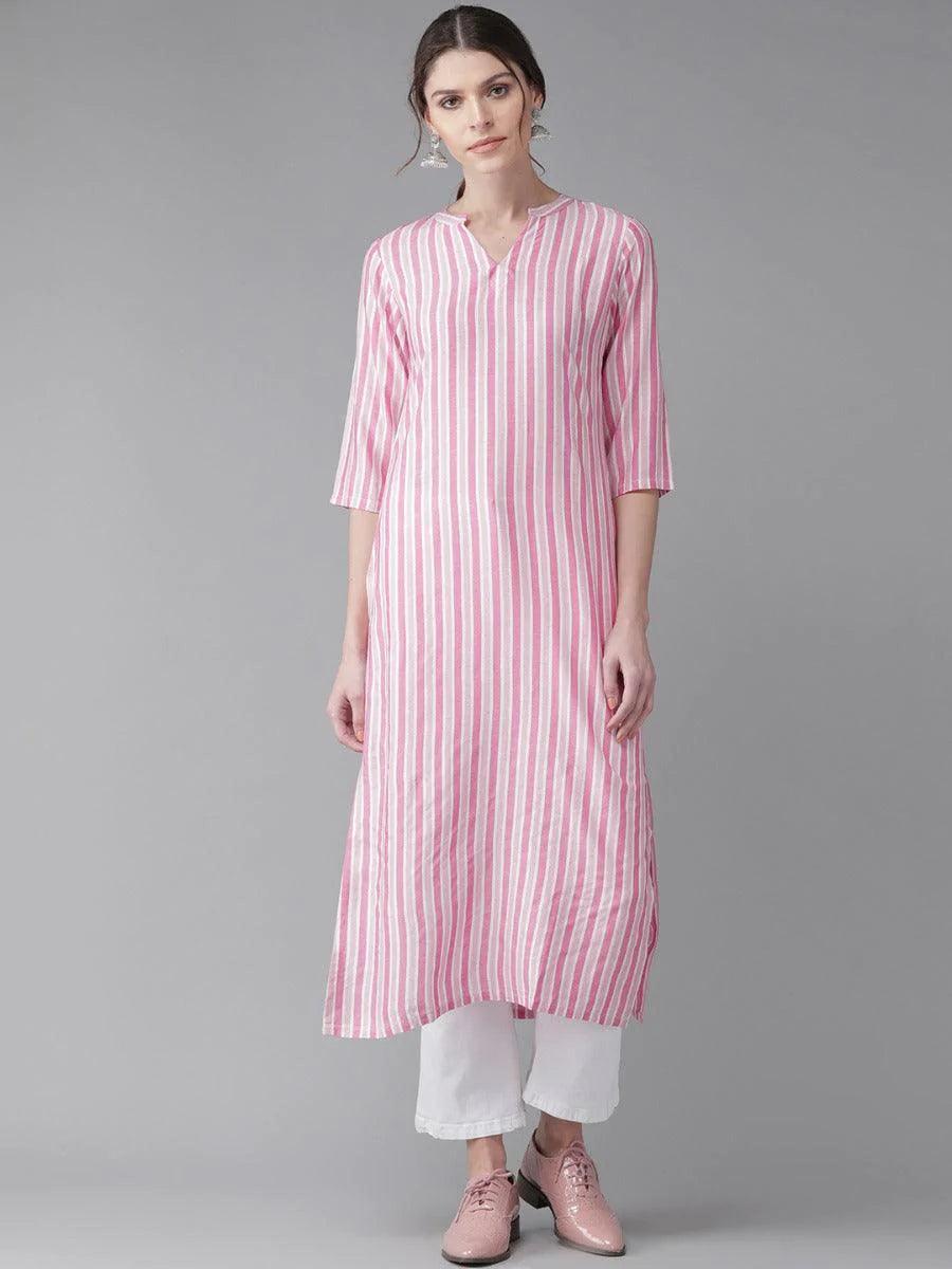 Pink Striped Rayon Kurta