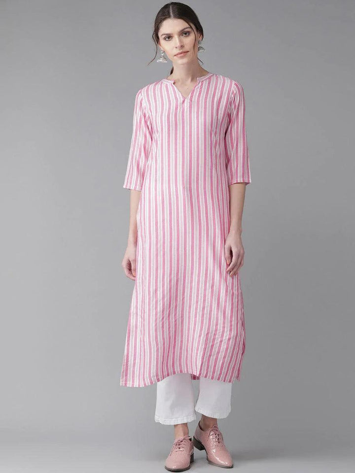 Pink Striped Rayon Kurta - ShopLibas