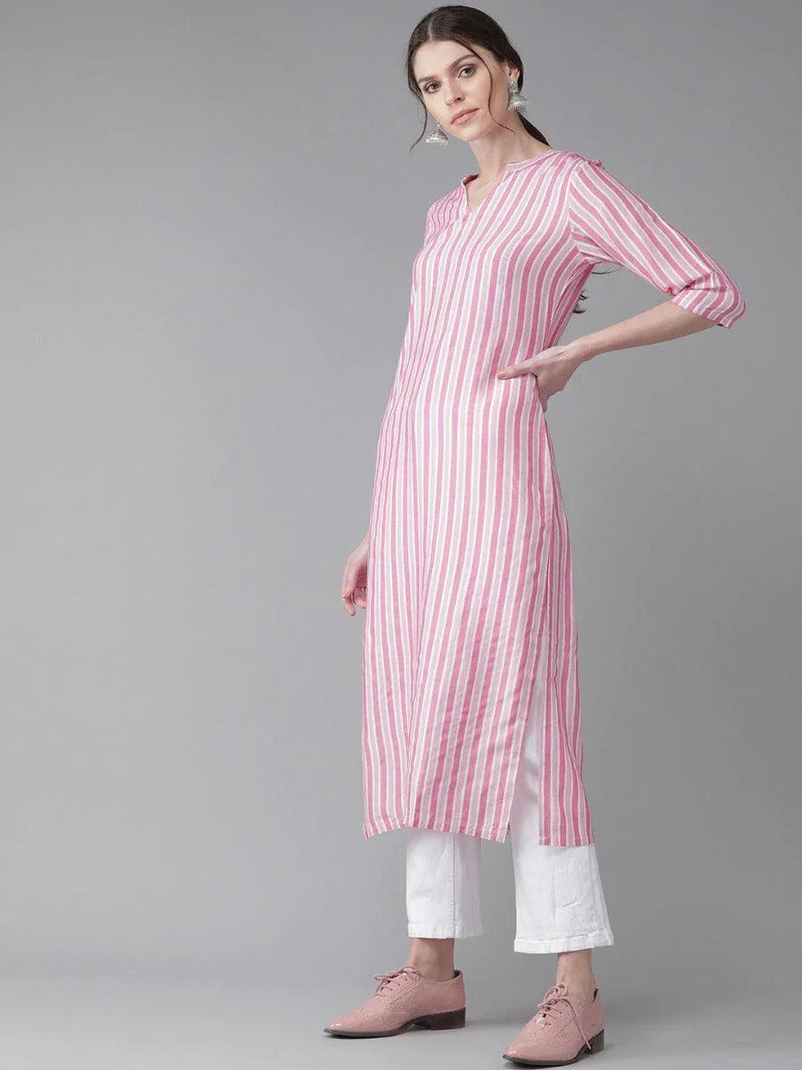 Pink Striped Rayon Kurta