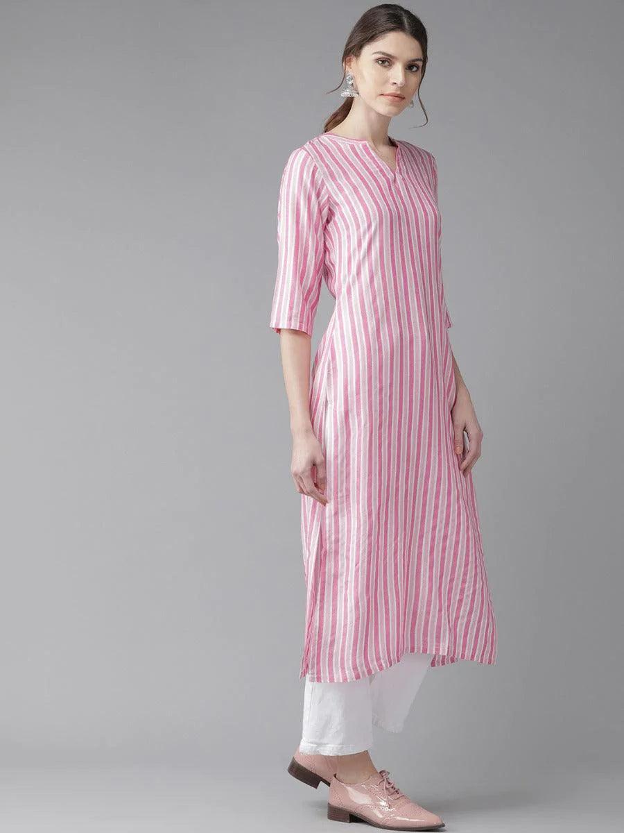 Pink Striped Rayon Kurta