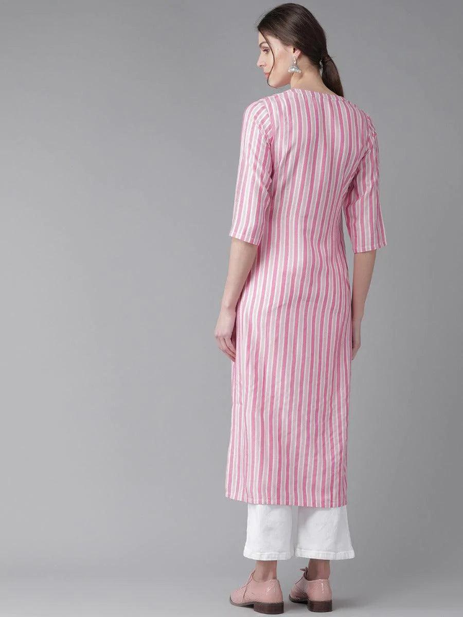 Pink Striped Rayon Kurta