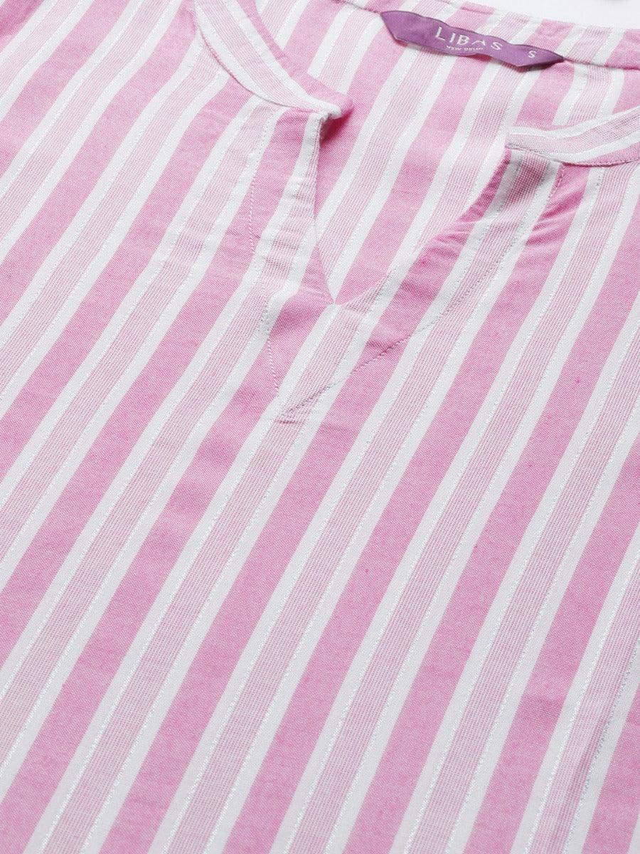 Pink Striped Rayon Kurta