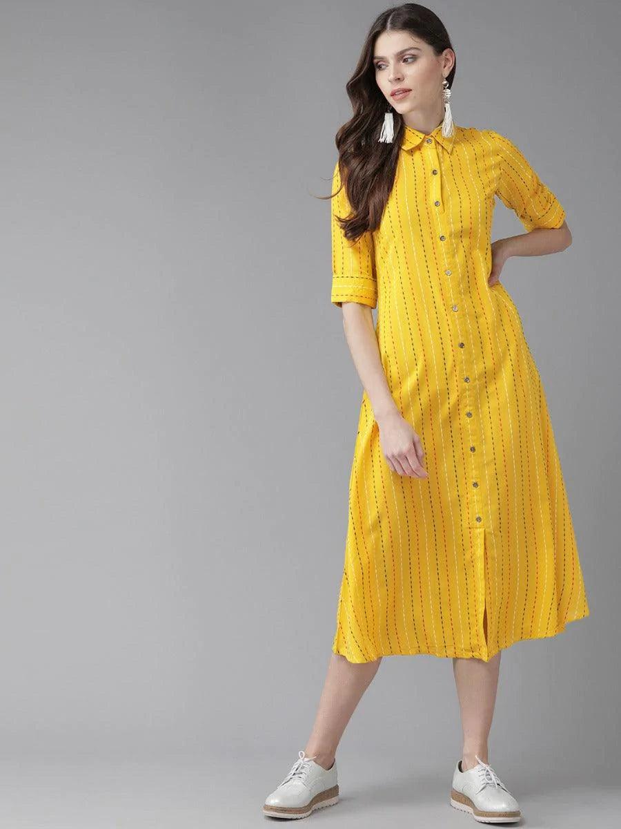 Mustard Striped Cotton Dress