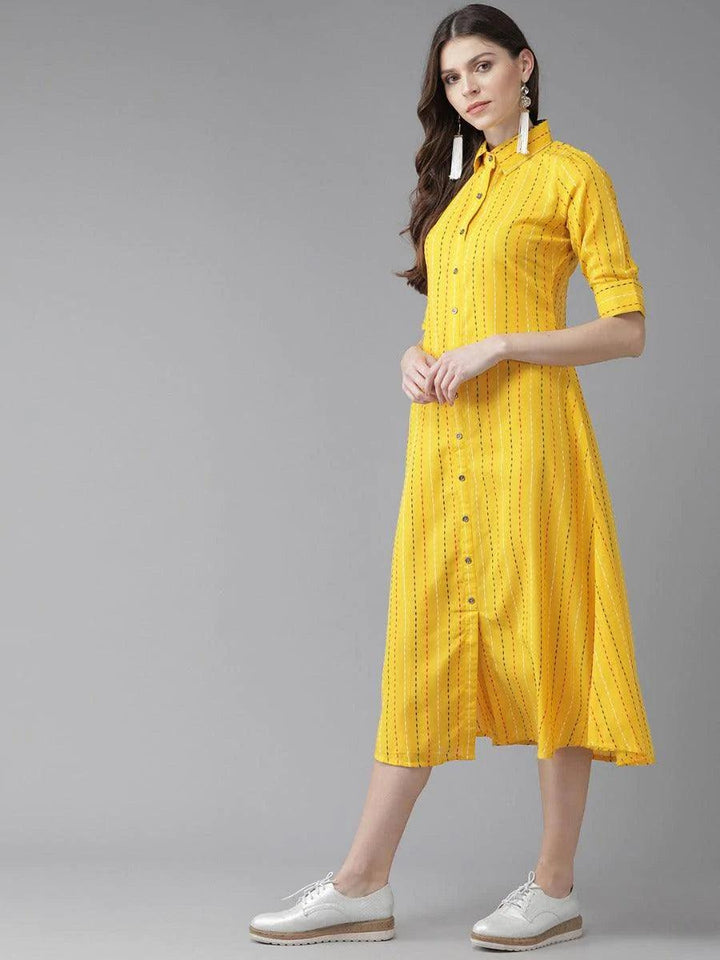 Mustard Striped Cotton Dress - ShopLibas