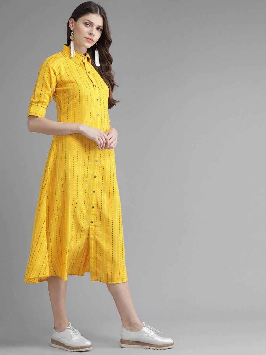 Mustard Striped Cotton Dress - ShopLibas