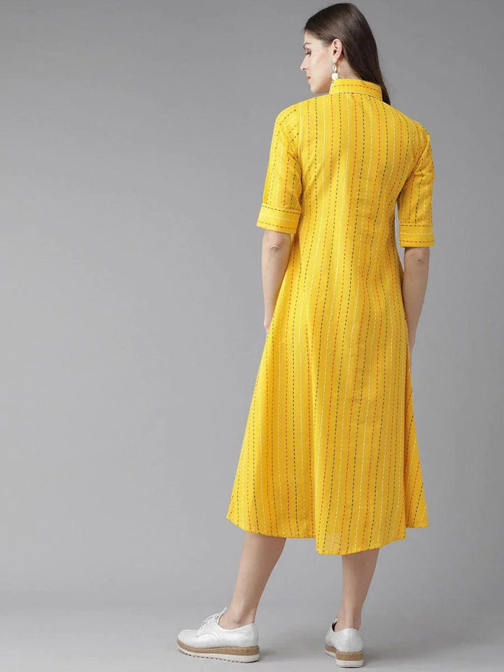 Mustard Striped Cotton Dress - ShopLibas