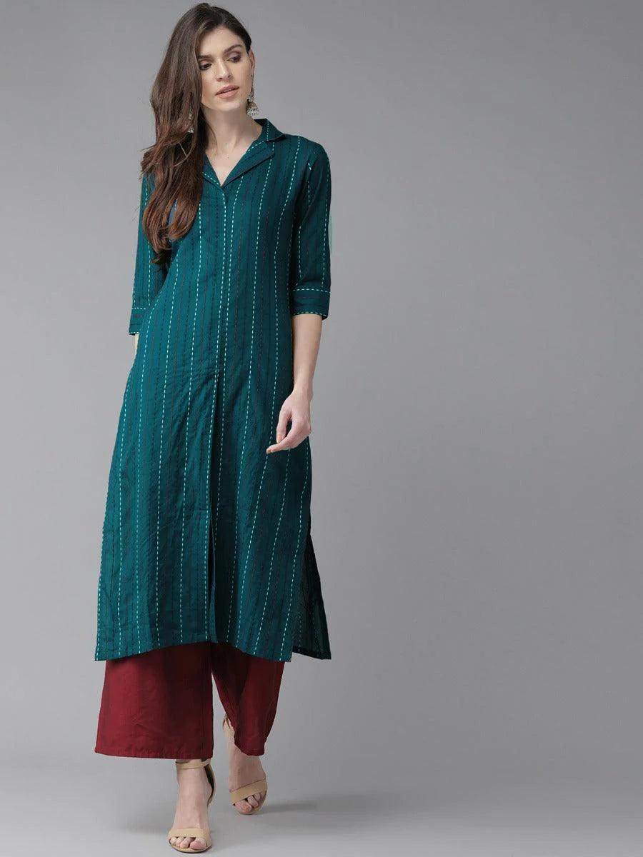 Blue Striped Cotton Kurta - ShopLibas