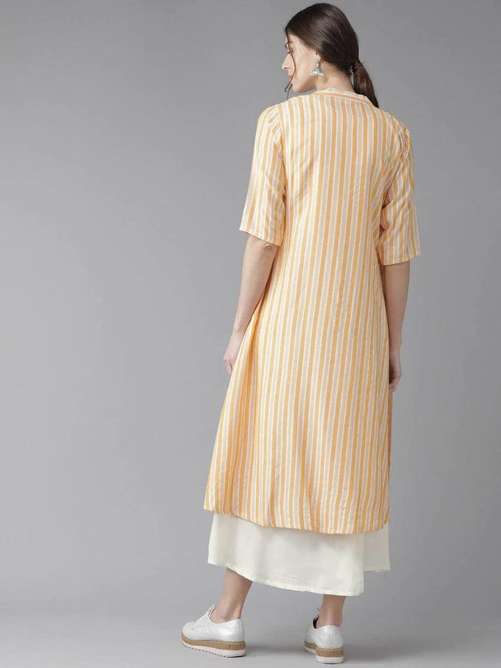 Off-White Striped Rayon Dress With Jacket - ShopLibas