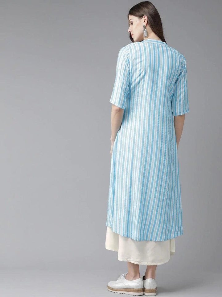 Off-White Striped Rayon Dress With Jacket - ShopLibas