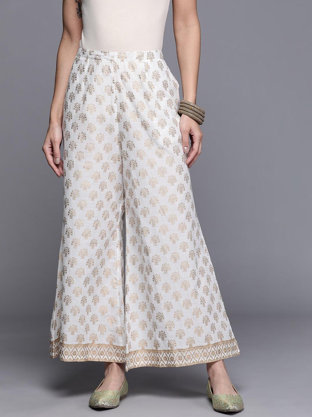 White Printed Cotton Palazzos