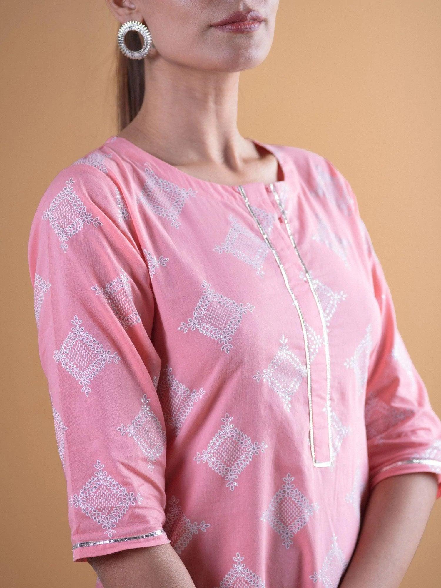 Pink Printed Cotton Kurta