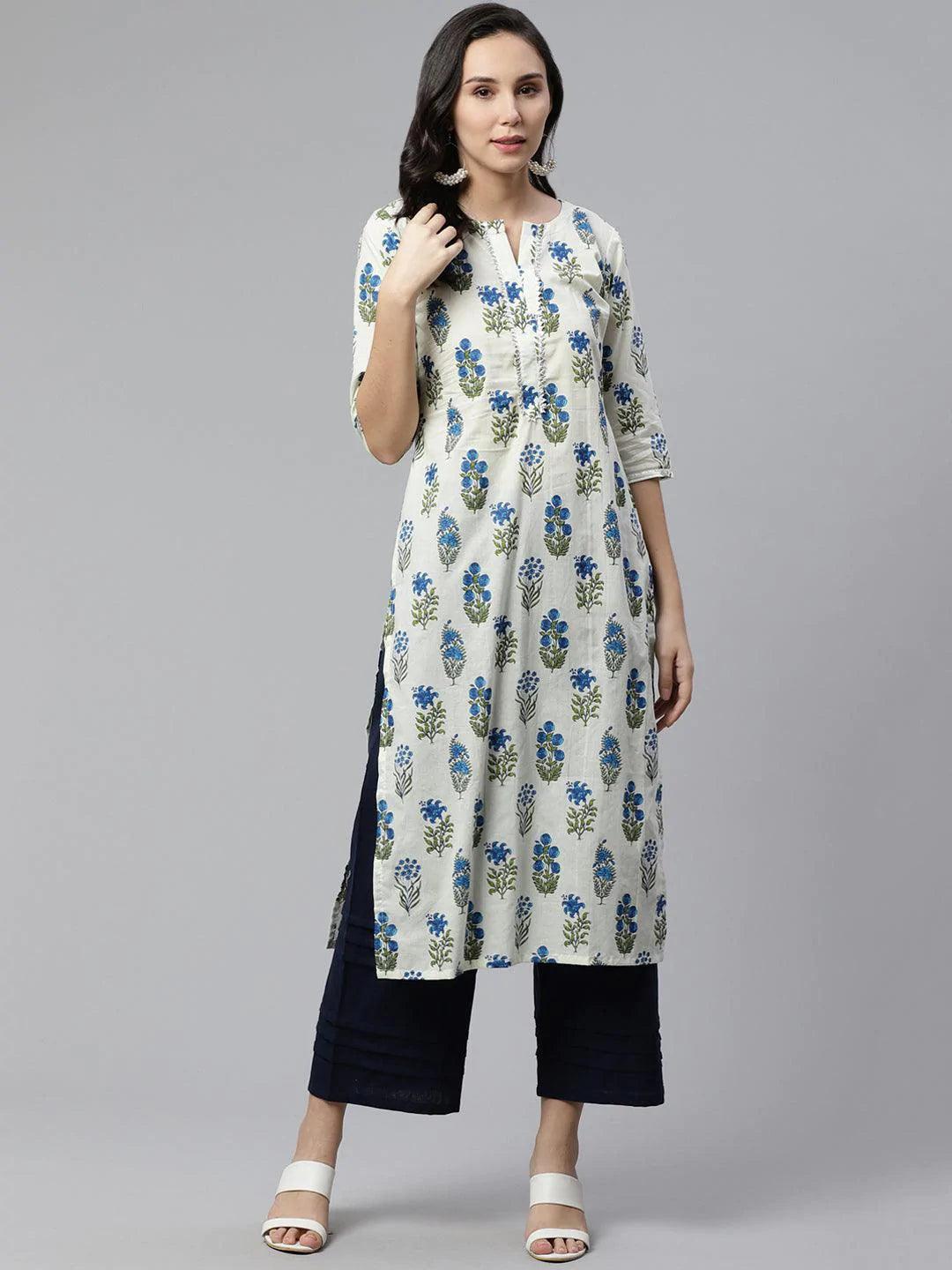 Off-White Printed Cotton Kurta