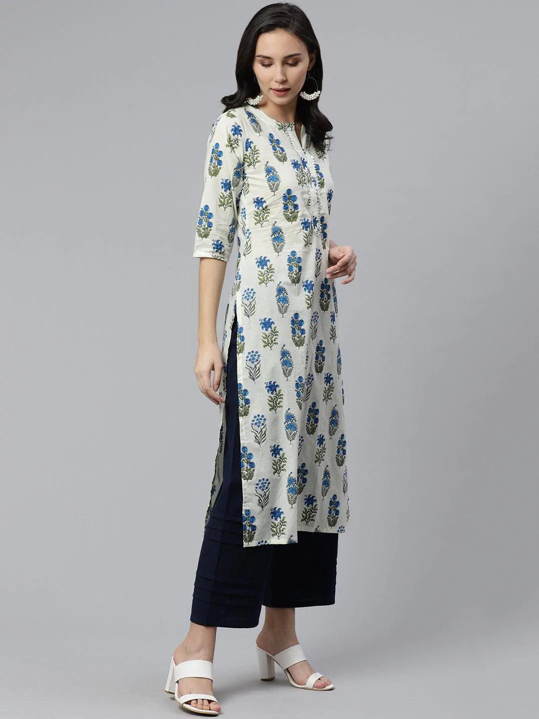 Off-White Printed Cotton Kurta