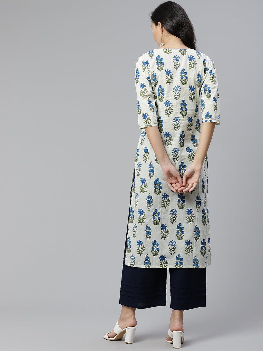 Off-White Printed Cotton Kurta