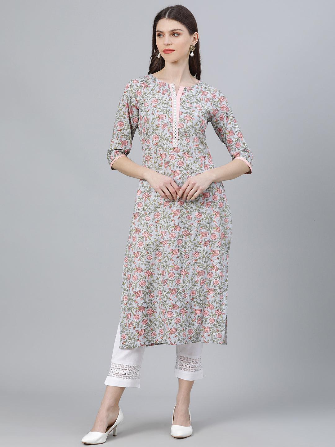 Multicoloured Printed Cotton Kurta