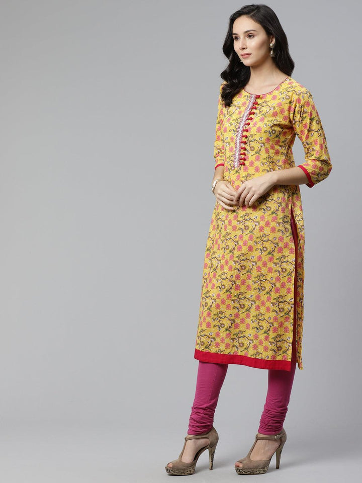 Yellow Printed Cotton Kurta - ShopLibas