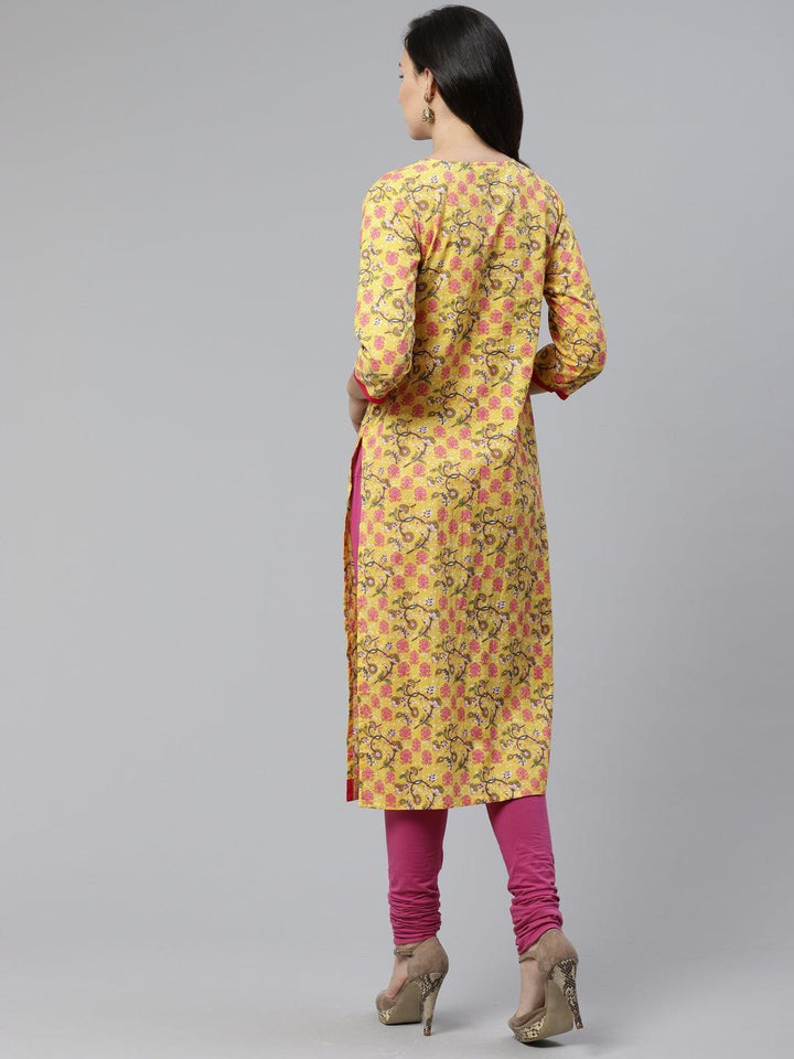 Yellow Printed Cotton Kurta - ShopLibas