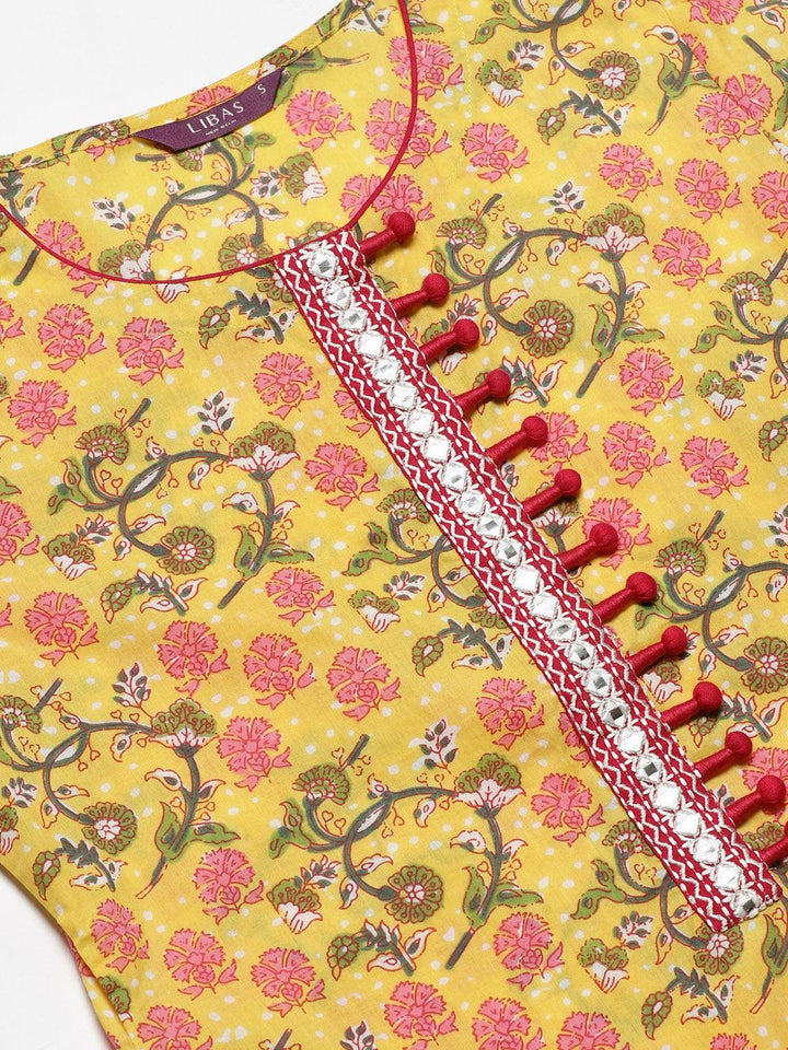 Yellow Printed Cotton Kurta - ShopLibas