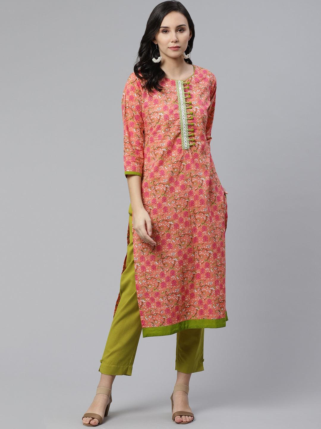 Pink Printed Cotton Kurta