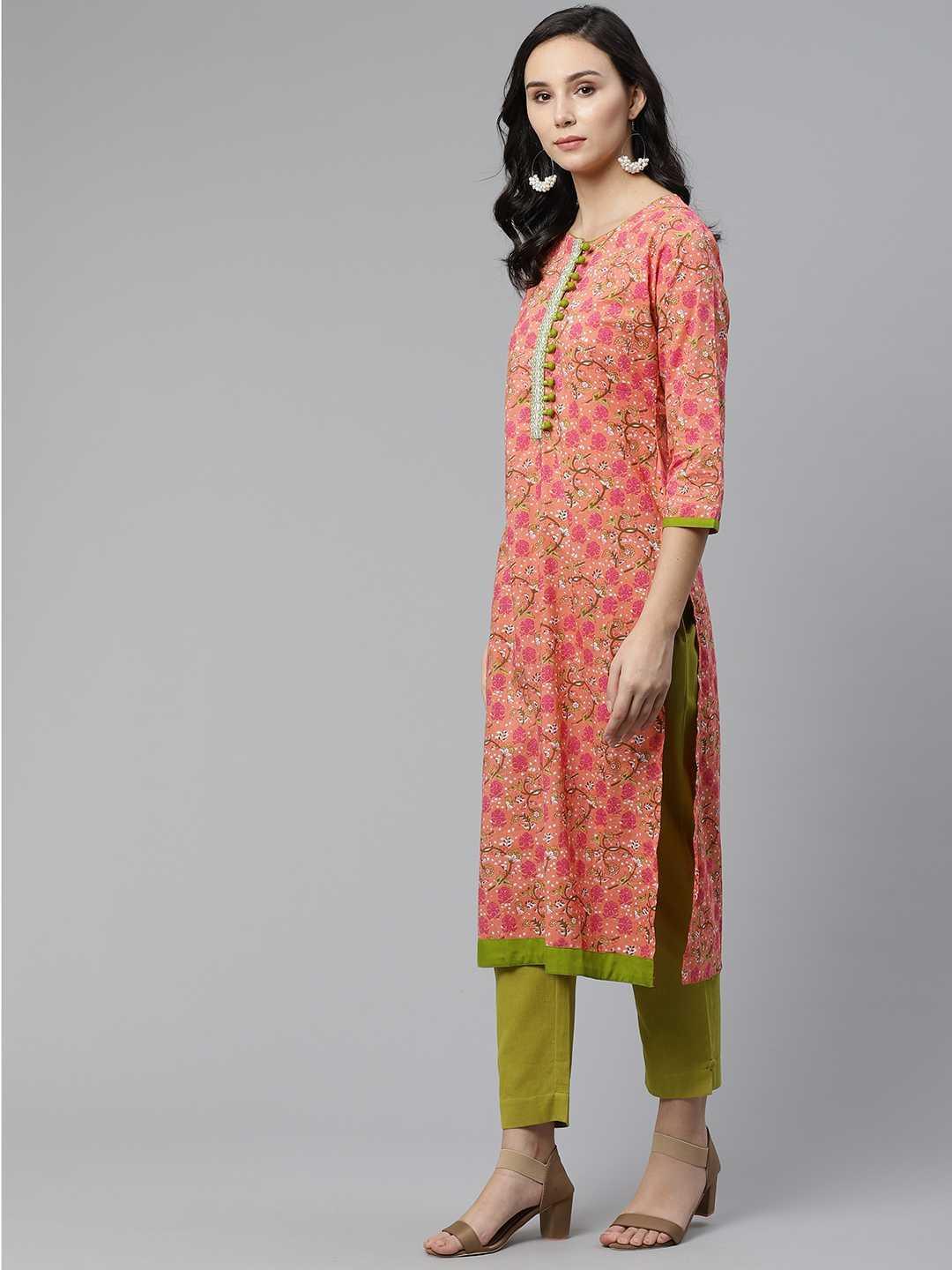 Pink Printed Cotton Kurta