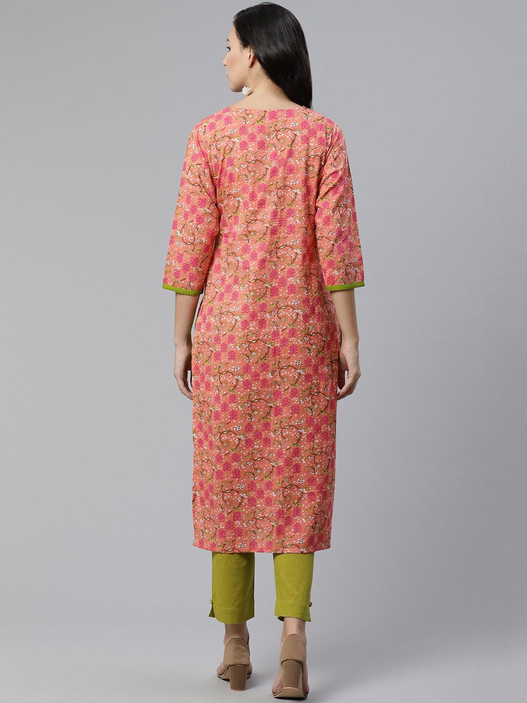 Pink Printed Cotton Kurta